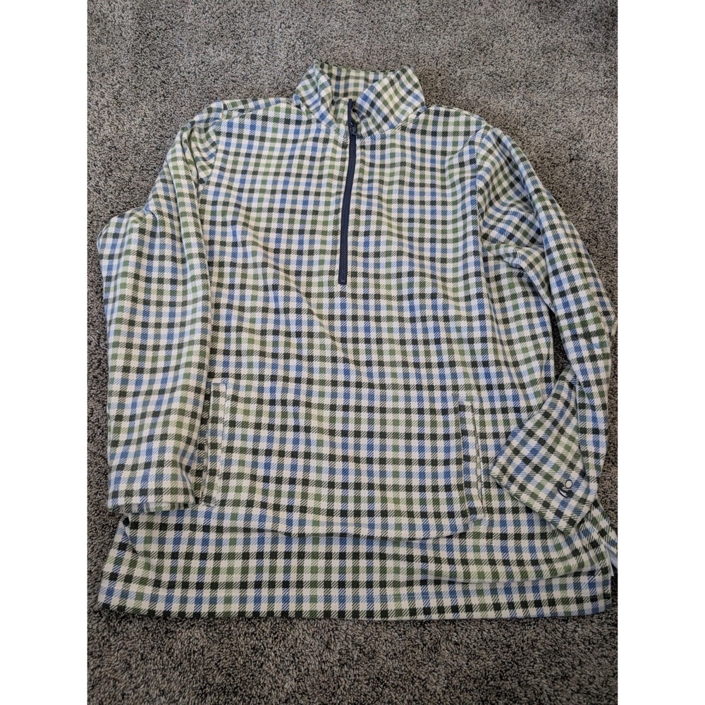 Cuddl Duds Mens Fleece‎ Quarter Zip Pullover Plaid Green Blue Size Large
